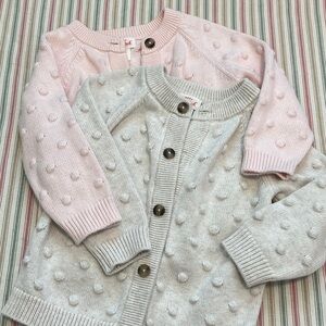 18M Pom-Pom Popcorn Button Cardigan - Pink & Cream
